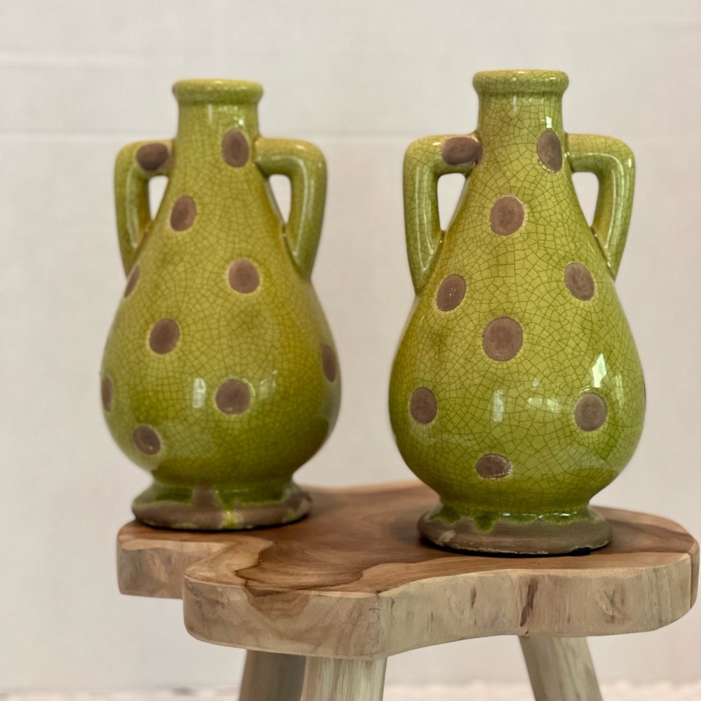 Foreside Home And Garden
Two Ceramic Cool Green Polka Dot vases!